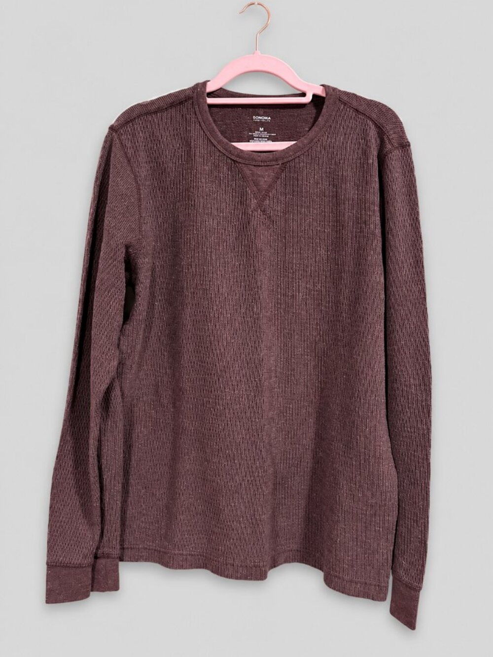 Sonoma Goods for Life Waffle Knit Long Sleeve Shirt Burgundy Men's Medium
